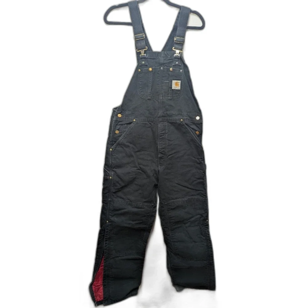 Vintage Carhartt R02 BLK 34x32 Black Insulated Double Knee Bib Overalls USA